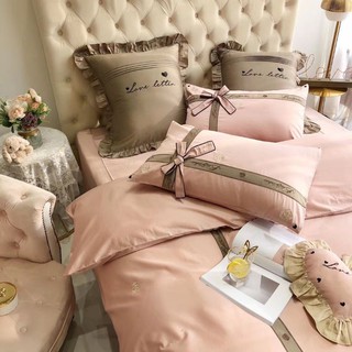 Set chăn ga gối cưới lụa tim (set 7 món)