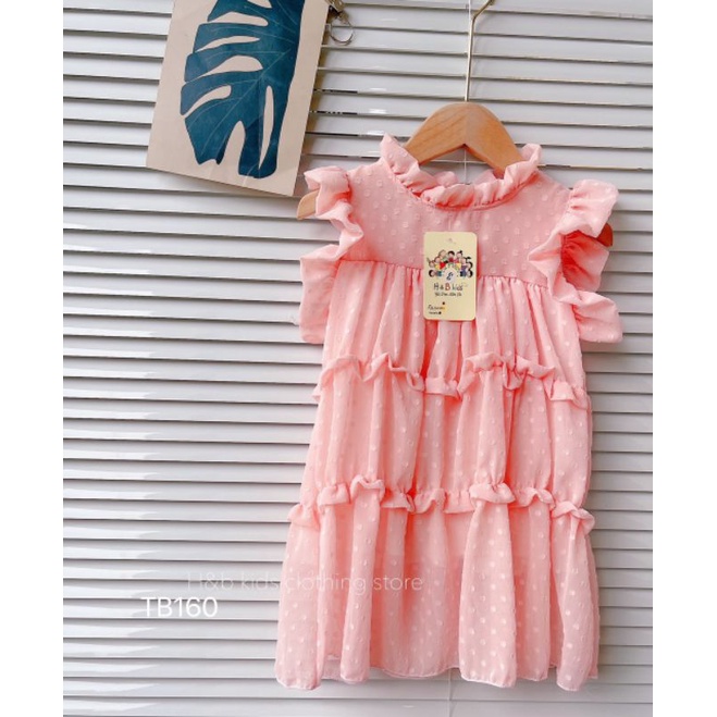 Váy đầm vải voan bi mẫu tầng trắng hồng siêu xinh cho bé gái 1 - 5 tuổi