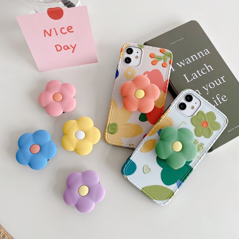 Ốp điện thoại silicon mềm có giá đỡ hình hoa 3D cho iPhone Samsung Xiaomi Huawei