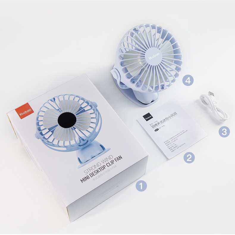 Quạt mini quat tích điện có kẹp đa năng dùng 2 ngày liền với 4 tốc độ quạt Yoobao Y- F04 ( Pin siêu khủng 6400mAh) | BigBuy360 - bigbuy360.vn