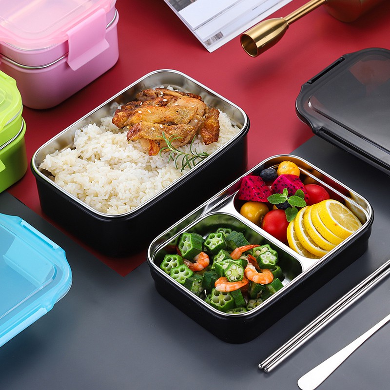 hộp đựng cơm Bộ hộp đựng cơm trưa bằng thép không gỉ 304 1200ml kèm túi tiện dụng cho học sinh/người đi làm hộp cơm