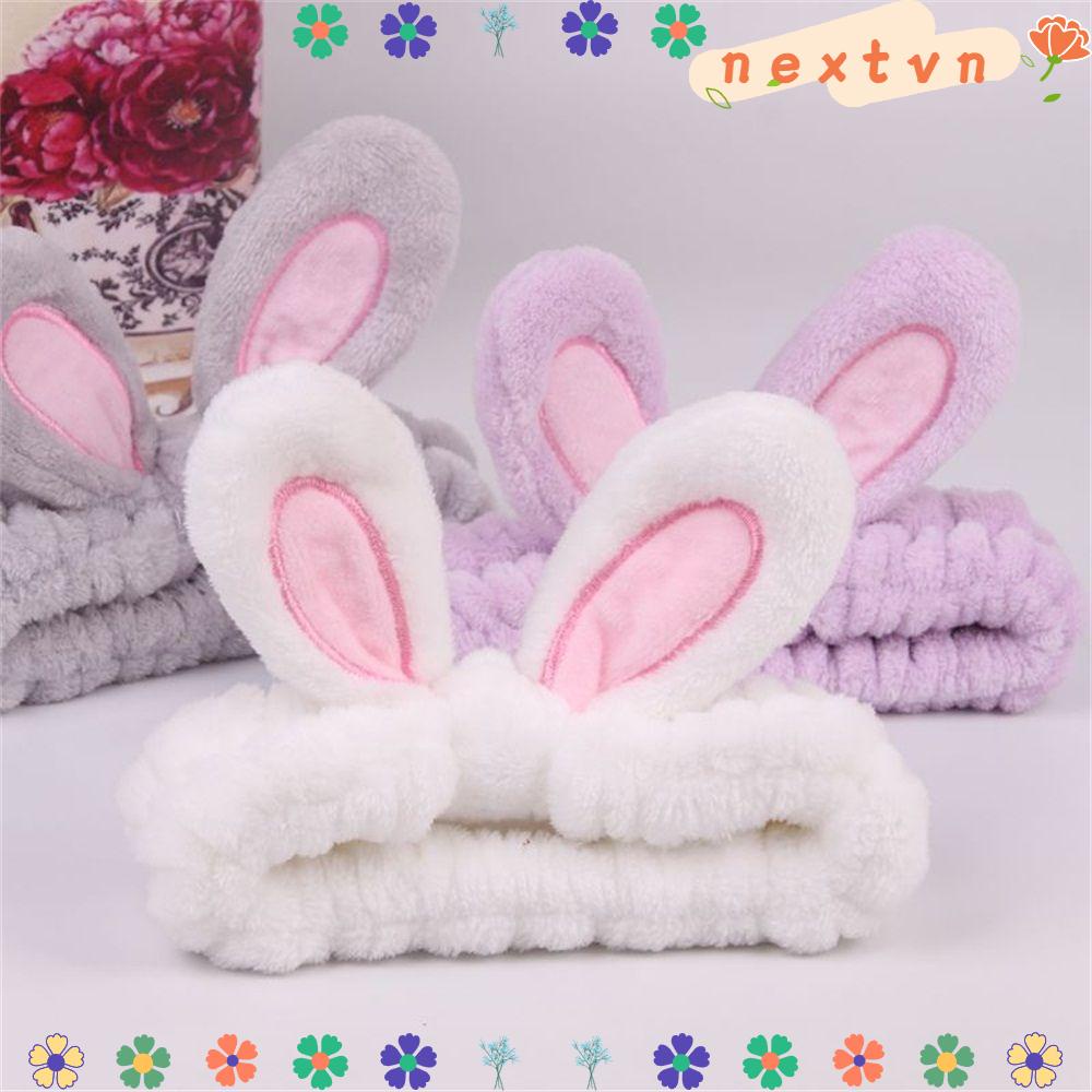 Băng đô thiết kế hình tai thỏ co giãn mềm mại hỗ trợ trang điểm tiện lợi dành cho nữ