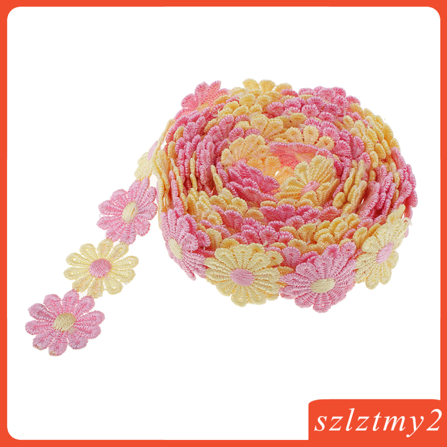 [galendale] Daisy Flowers Trim Ribbon DIY Sewing Craft Decor Lace Trimmings Yellow Pink