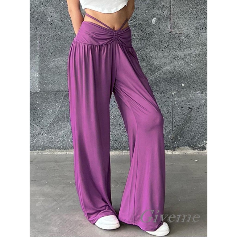 Quần Dài Lưng Cao Ống Rộng Màu Sắc Đơn Giản Cho Nữ