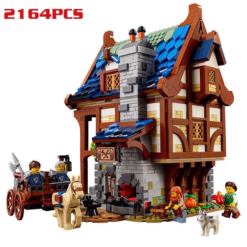 (CÓ SẴN) đồ chơi Lắp ghép Mô hình Street View 99909 Medieval blacksmith Lò rèn vũ khí thời trung cổ
