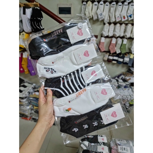 Tất nữ Vớ nữ cổ ngắn sọc ngang phong cách hàn quốc