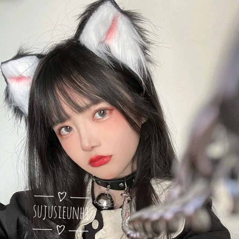 (5 màu) 1 đôi kẹp tóc tai mèo 3 màu lông tơ dài có viền cosplay mèo neko dễ thương