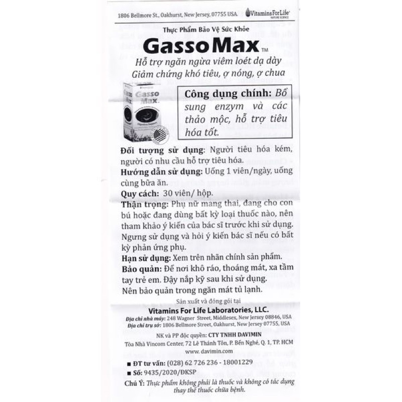 Hỗ trợ dạ dày - tiêu hoá Gasso Max