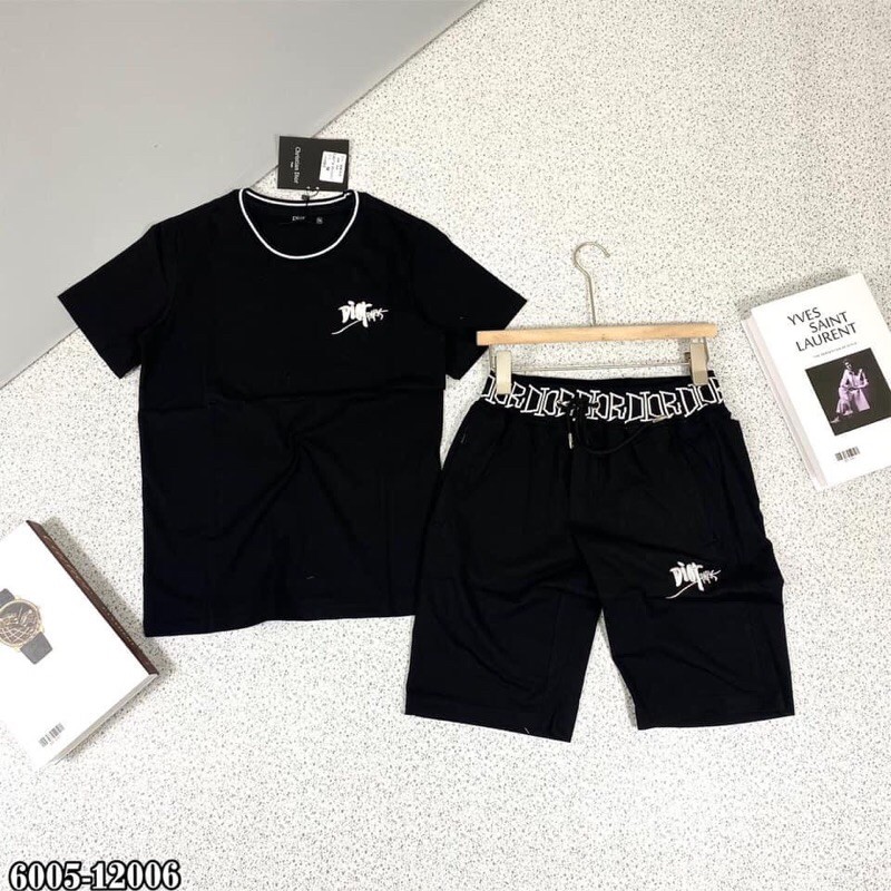 Bộ hè cộc tay thêu chữ 2 màu nam nữ | BigBuy360 - bigbuy360.vn