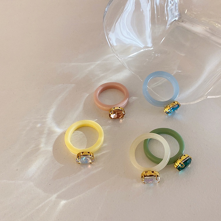 Nhẫn đính đá nhựa resin nhiều màu thời trang hàn quốc cho nữ