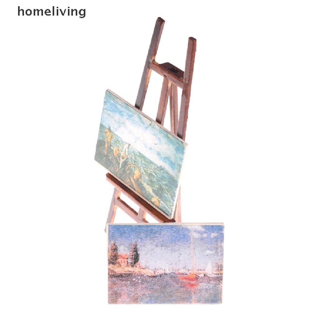 Bộ Giá Đỡ Đứng Và 2 Bức Tranh Gỗ Trang Trí Nhà Búp Bê