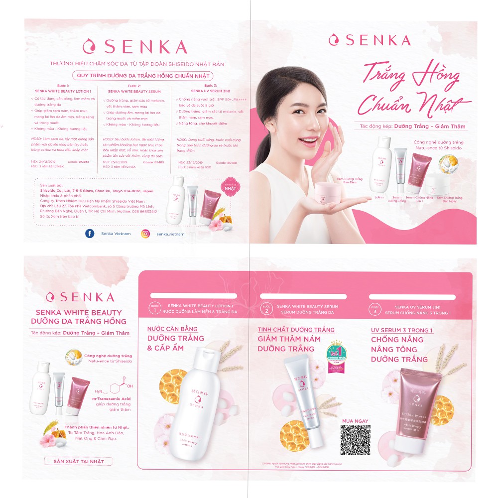 [Quà tặng Senka x Canifa] Bộ trial kit Dưỡng da Mochi trắng hồng Senka (Lotion + Serum + UV CC chống nắng)