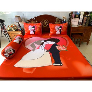 Bộ drap thun lạnh 5D (ko mền). Bộ ga thun lạnh 1m6/1m8. đám cưới, cô dâu - chú rể