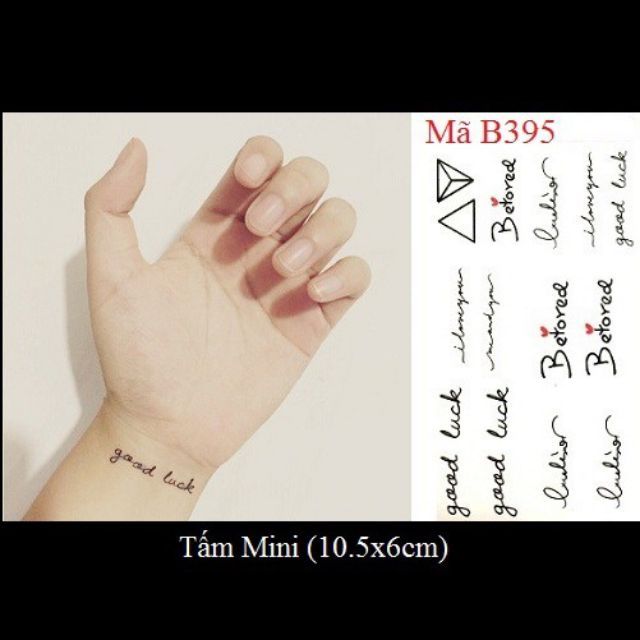Hình xăm dán tatoo chữ befored, goodluck ms a21.Xăm dán tatoo mini tạm thời, size &lt;10x6cm