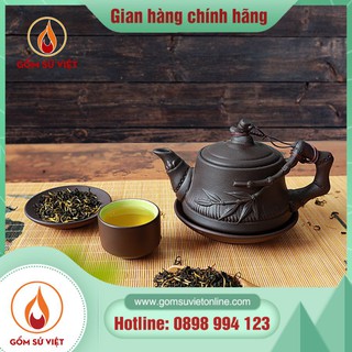 [CÓ HỘP] Bộ Bình Trà Tử Sa Đắp Nổi Tre Việt - Bộ Ấm Chén Bát Tràng, Quà Tặng Gốm Sứ - gian hàng chính hãng Gốm Sứ Việt