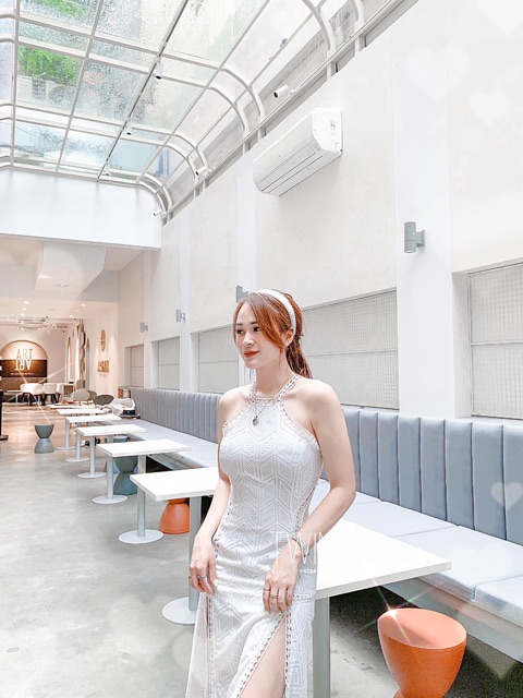 Váy maxi cổ yếm chân xẻ 1271