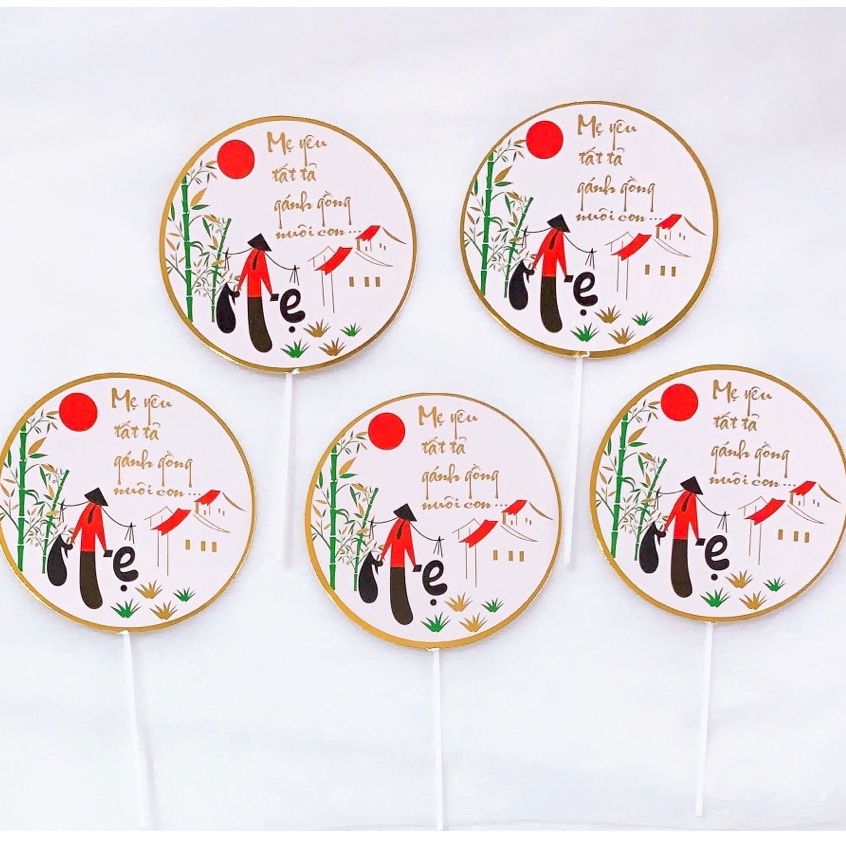 5 set 5 cây cắm giấy cha chèo thuyền,mẹ gánh hàng HD