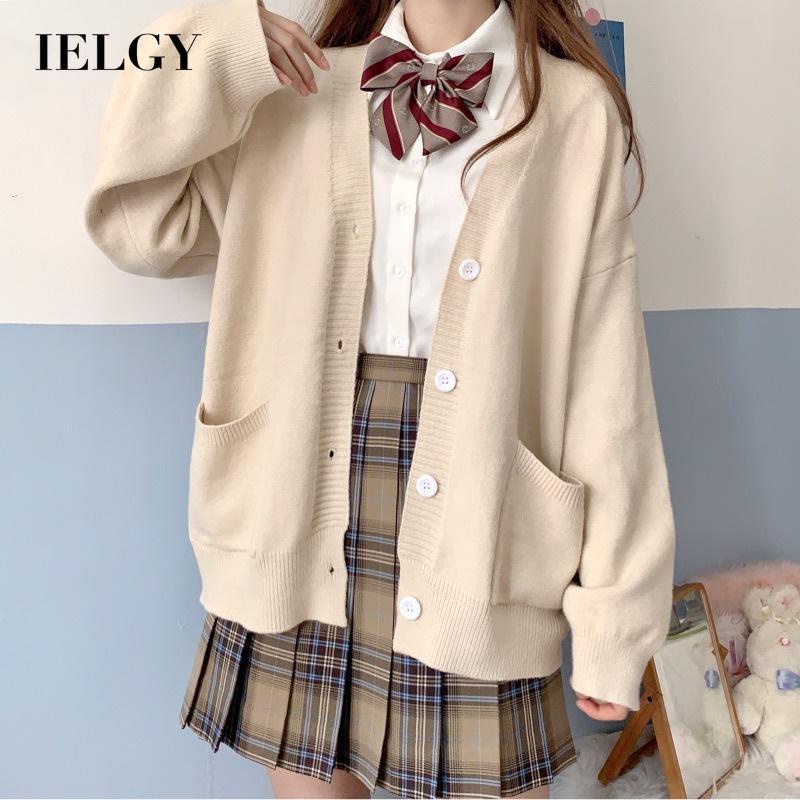 IELGY   Áo Khoác Cardigan Dệt Kim Dáng Rộng Màu Hồng Thời Trang Xuân Thu Cho Nữ
