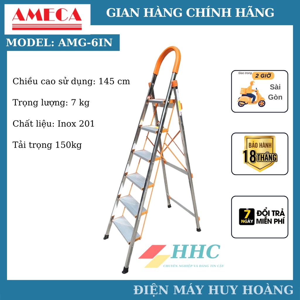 Thang ghế, thang nhôm gấp gọn AMECA 6 bậc - AMECA 6IN