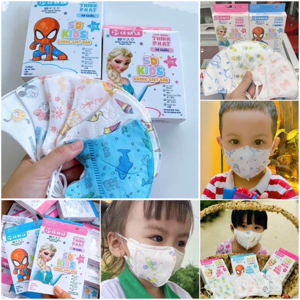 THÙNG 300 CÁI Khẩu trang 5D kids dành cho bé 2- 8 tuổi hàng nhiều mẫu đẹp