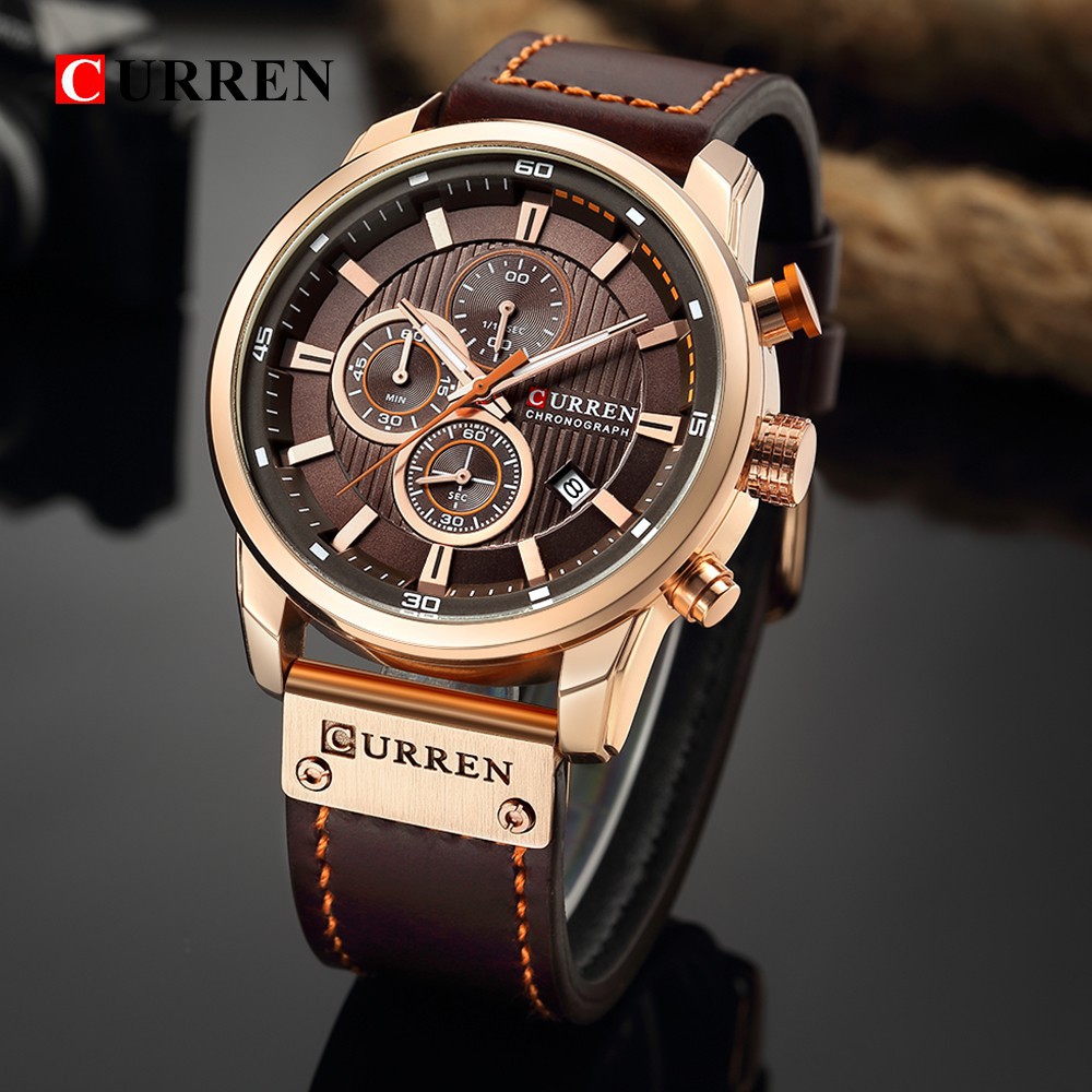 Ảnh thật_Đồng hồ nam dây da cao cấp Curren full 6kim -Gozid.watches