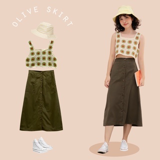 Bleubird chân váy khaki dáng dài olive skirt