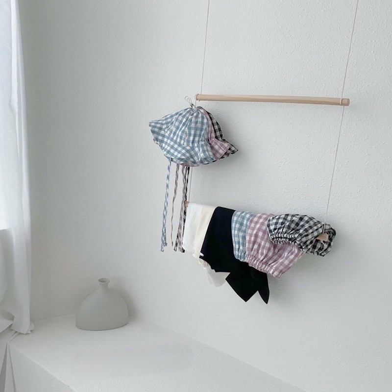 Set áo thun quần caro kèm nón_nội địa Hàn_made in Korea