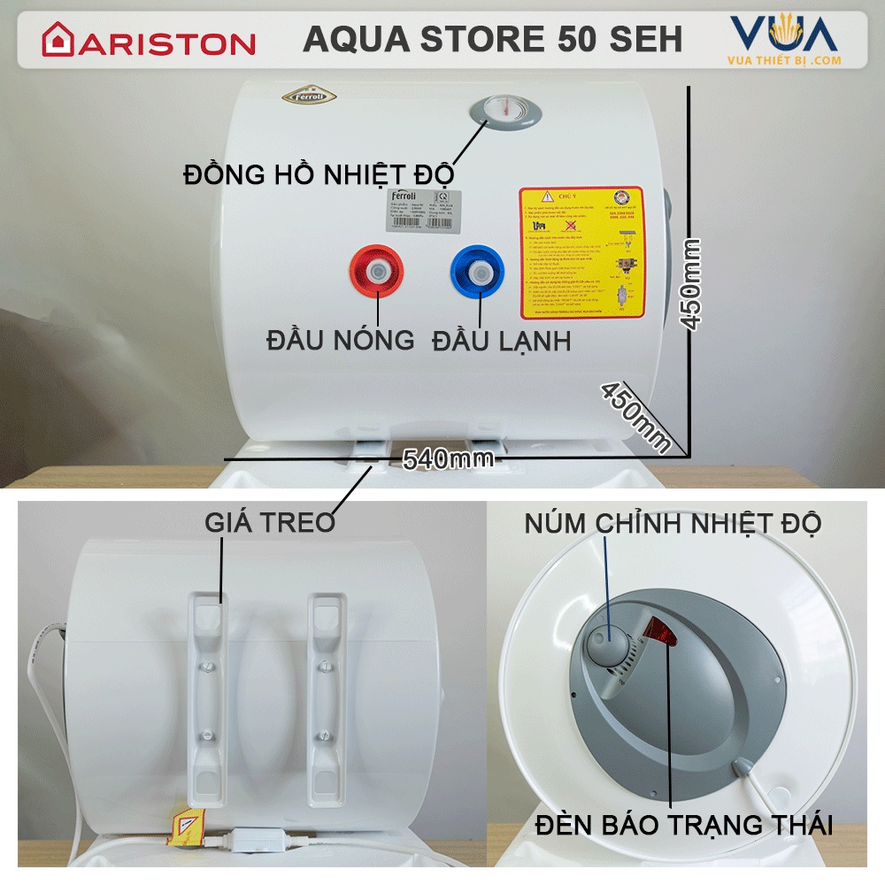 Ferroli AQUA STORE E 50 lít ngang – Bình Nóng Lạnh Gián Tiếp Chống Giật