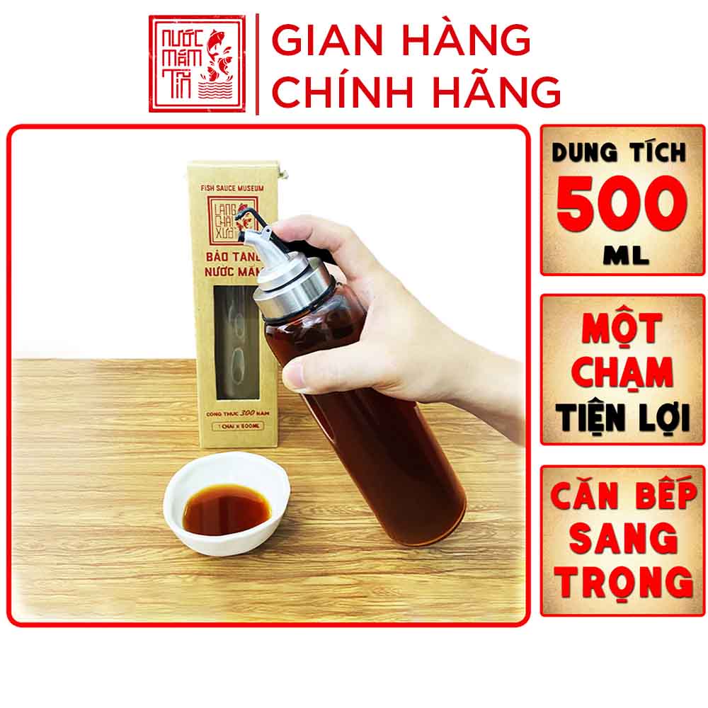 Bình rót một chạm CAO CẤP One Touch Open Làng chài xưa 500ml đựng nước mắm, dầu ăn