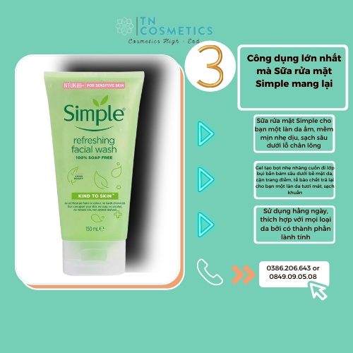 Sữa Rửa Mặt Simple Gel Kind To Skin Refreshing Facial Wash, Gel Rửa Mặt Simple, SRM Simple 150ml SRM01 | BigBuy360 - bigbuy360.vn
