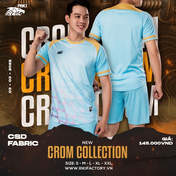 Bộ quần áo bóng đá không logo RIKI CROM, vải mè kim cao cấp - ViKi Sport
