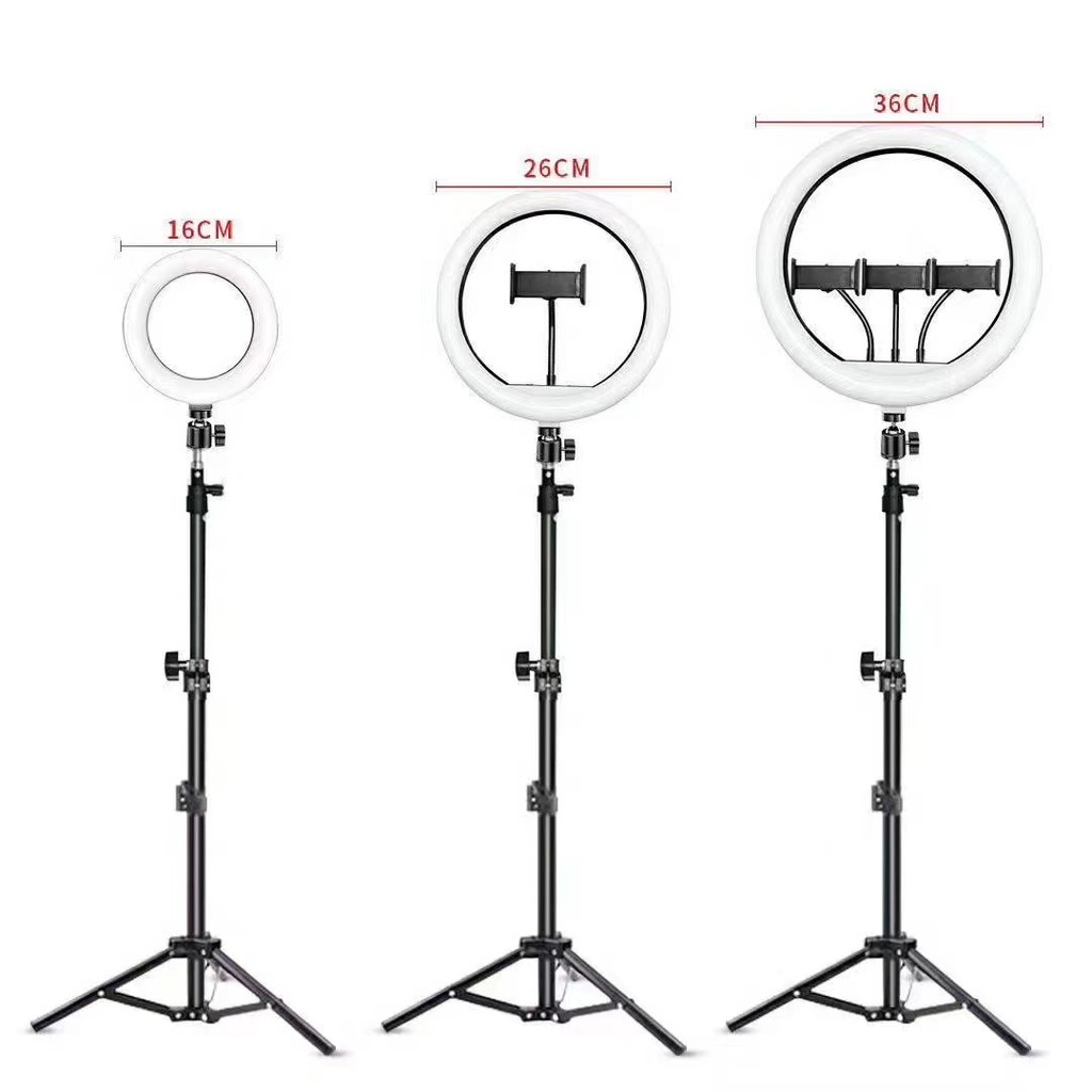 Đèn Livestream size 36 cm + chân 2m1+3 kẹp ĐT + điều khiển , hỗ trợ chụp ảnh make up trang điểm nhiều chế độ sáng