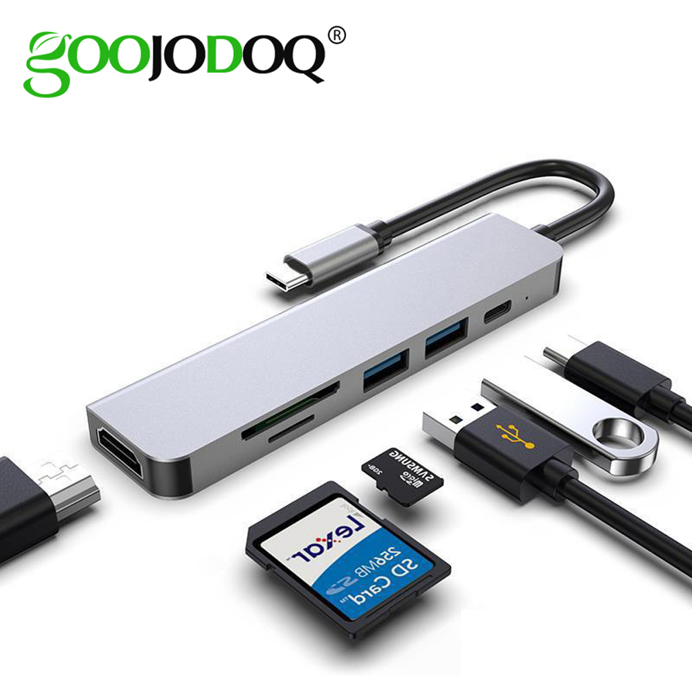 Hub GOOJODOQ chia cổng USB C sang USB 3.0 6 trong 1 dành cho MacBook Pro