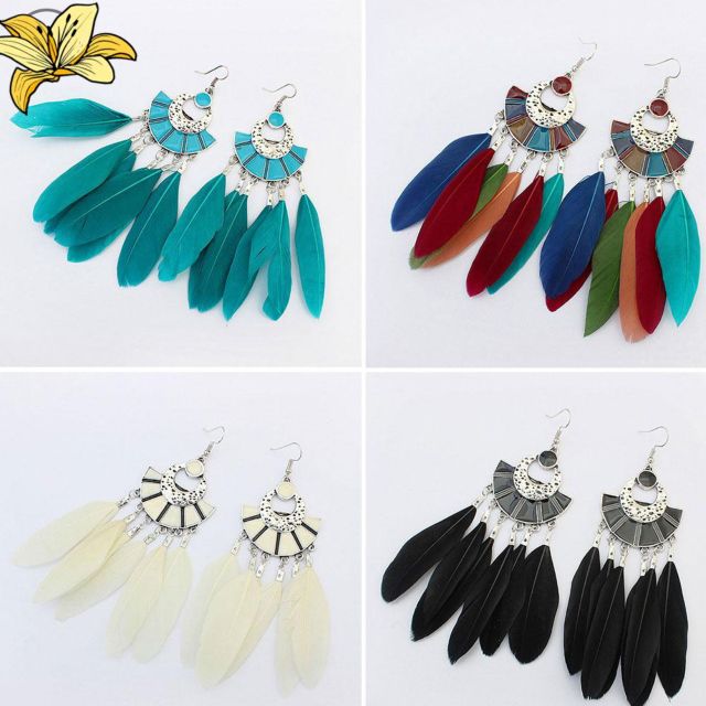 Bông tai Boho lông vũ