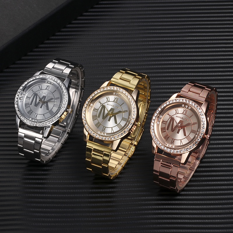 Đồng Hồ Đeo Tay Bằng Thép Không Gỉ Đính Đá Thời Trang Mới 2022 Mk
