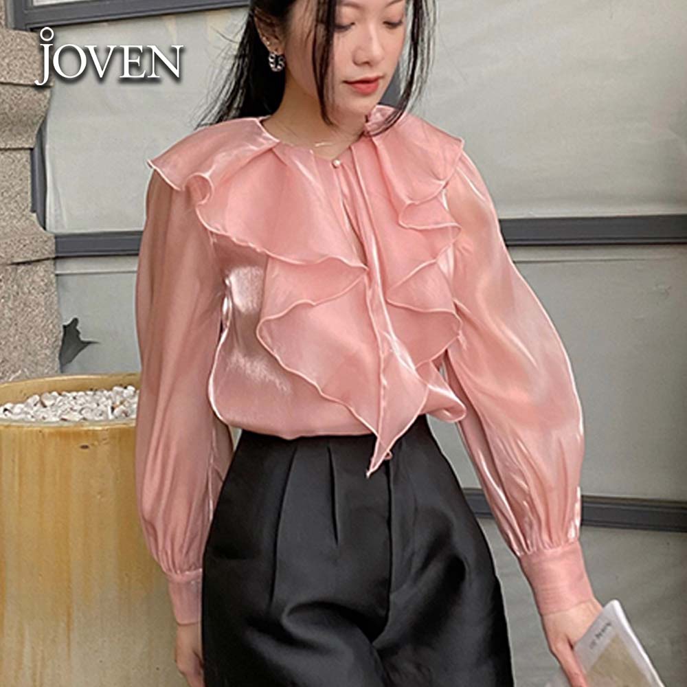 Áo sơ mi organza cổ bèo nhọn Joven