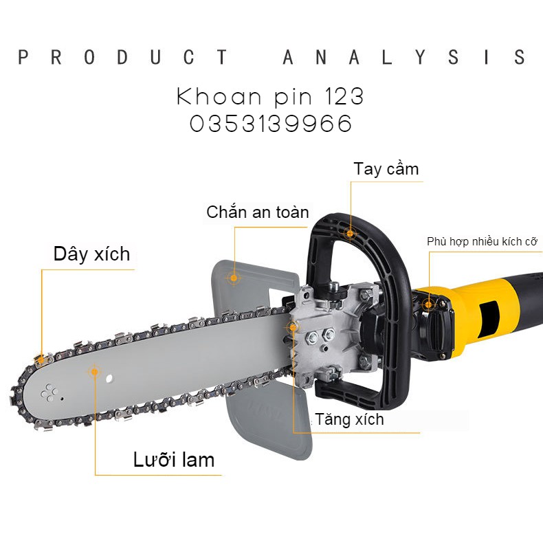 Bộ lưỡi cưa xích gắn máy mài, máy cắt cầm tay 11.5 inch cho máy M10 - M13 có hộp tra nhớt