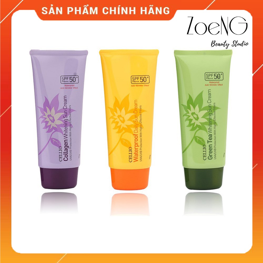 Kem Chống Nắng CELLIO , Green Tea , Collagen , waterproof  SPF 50 PA+++  70g [ CHÍNH - HÃNG ]