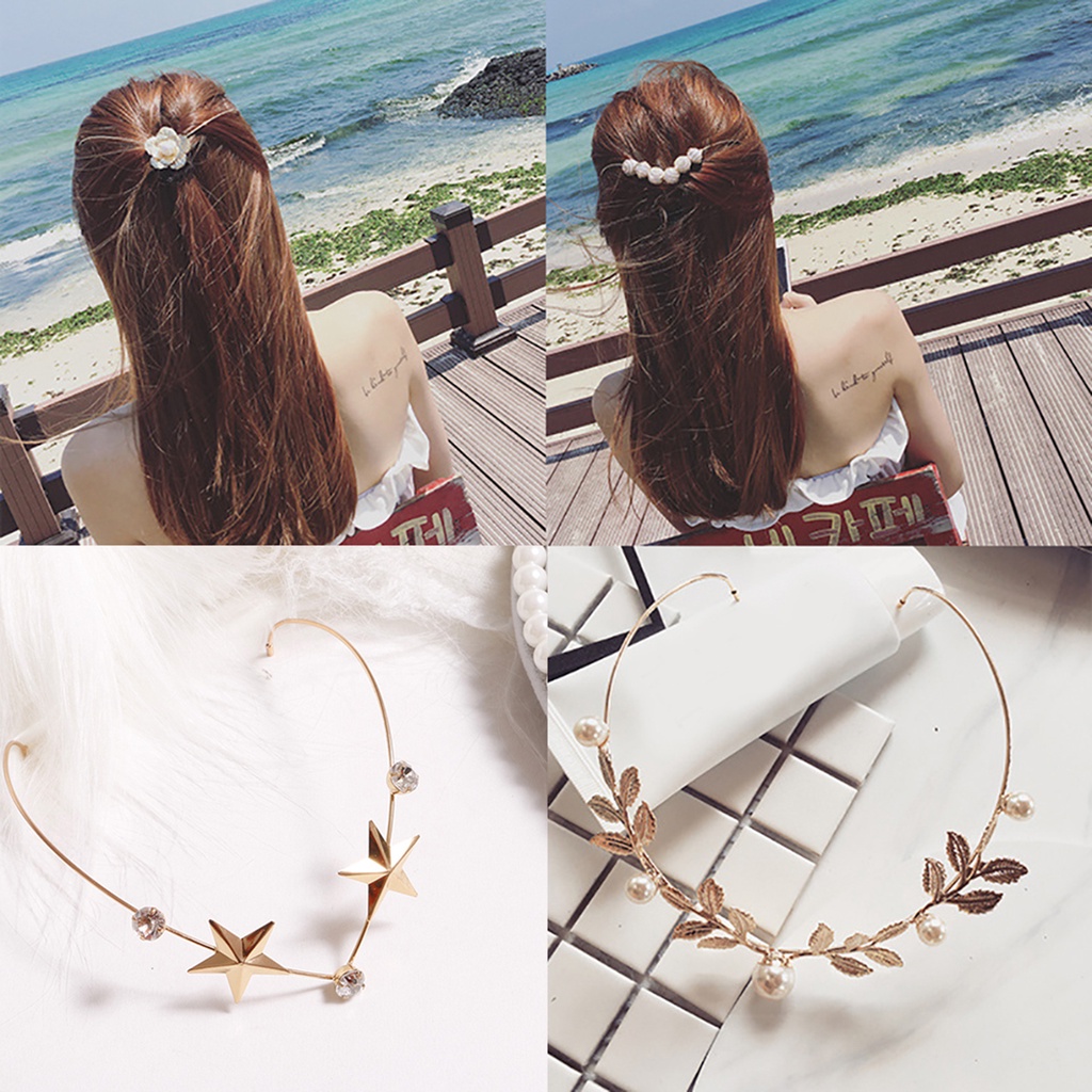 Cài tóc đính đá và ngọc trai giả tua rua thời trang cho nữ