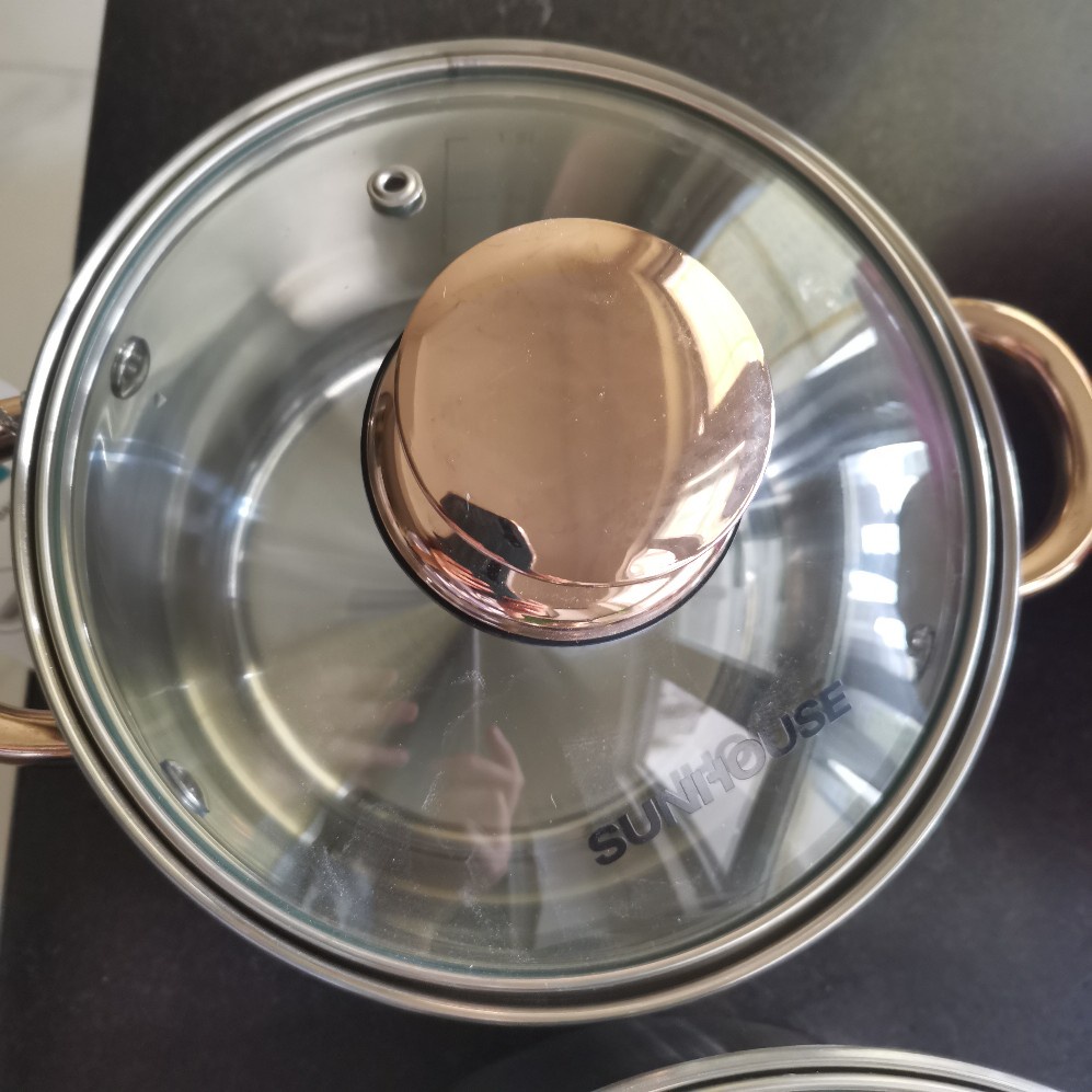 Bộ 3 Nồi Inox Bếp Từ SUNHOUSE 5 Đáy SH781 16, 20, 24 cm Vung Kính Cao Cấp Hàng Chính Hãng - GiadungDrB