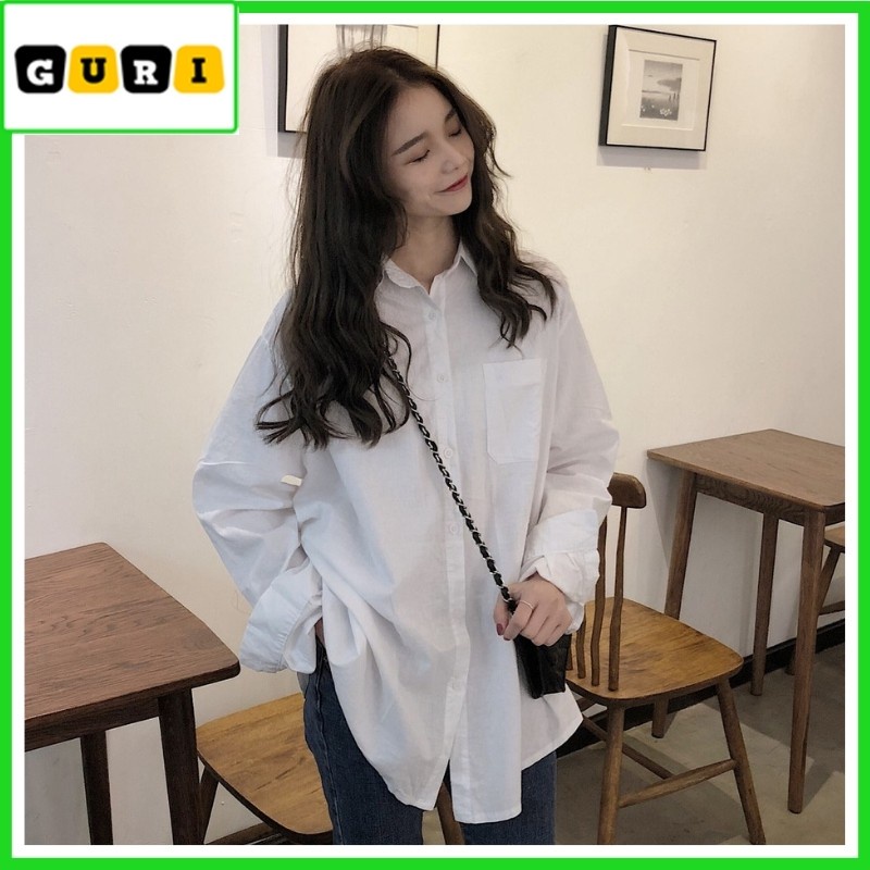 Sơ mi nữ trơn trắng đen Unisex GURI Áo sơ mi trắng dài tay nữ