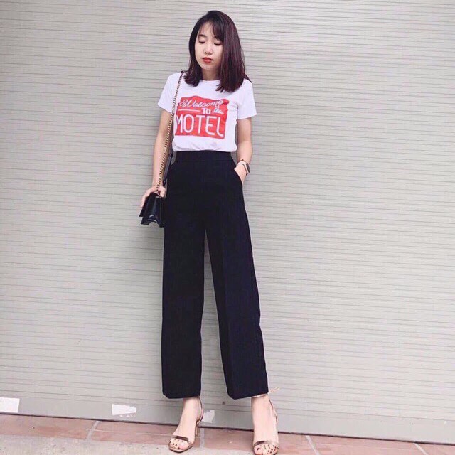 Quần suông ống rộng cạp cao khóa sườn - Quần culottes cạp cao khoá sườn ống suông
