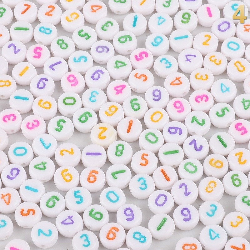 Set 100 hạt nhựa 4x7mm nhiều màu sắc in chữ cái tiếng anh sáng tạo