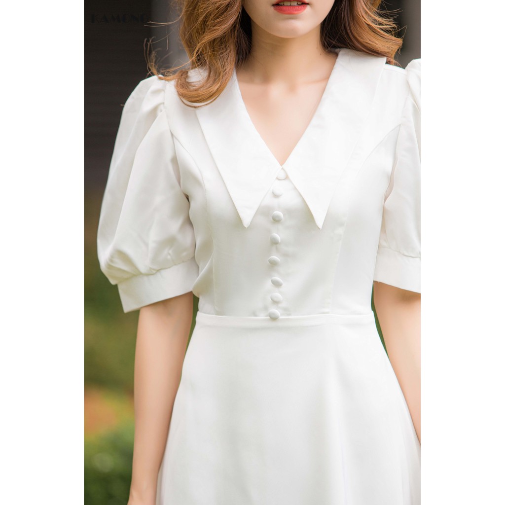 Đầm cổ sen nhọn đính nút KAMONG D125 | BigBuy360 - bigbuy360.vn