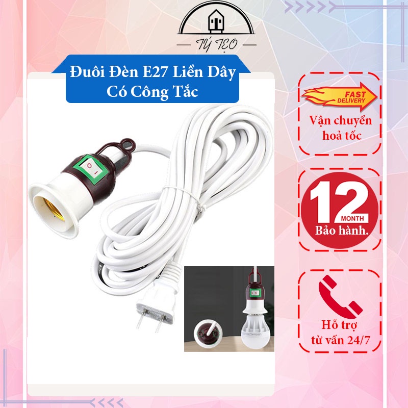 Đuôi Đèn E27, Đui Đèn Xoáy Có Công Tắc và Phích Cắm Liền Dây Dài 3m, 5m Tiện Lợi - DD02 - Gia Dụng Tý Tẹo