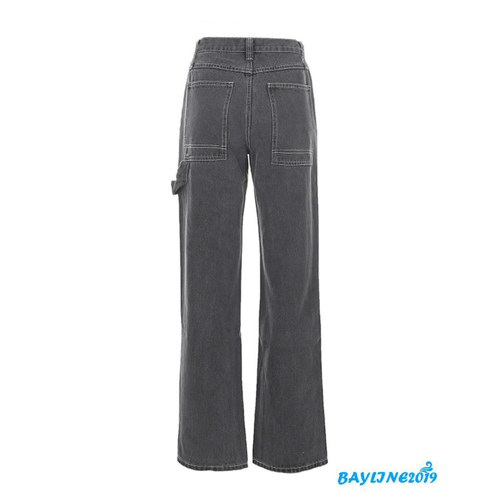 Quần jeans dài lưng cao phối màu thời trang cho nữ