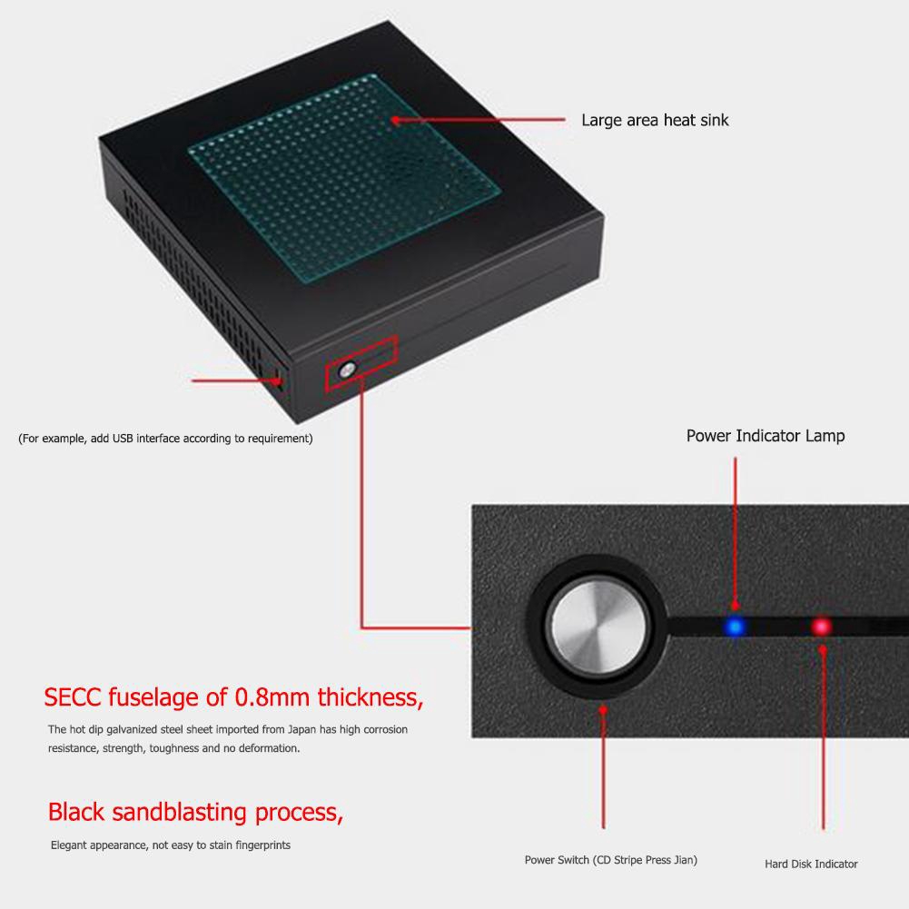 [rememberme]E-T3 Mini-ITX Case Box 0.8mm SECC Desktop Computer PC Chassis Support Wall Mount