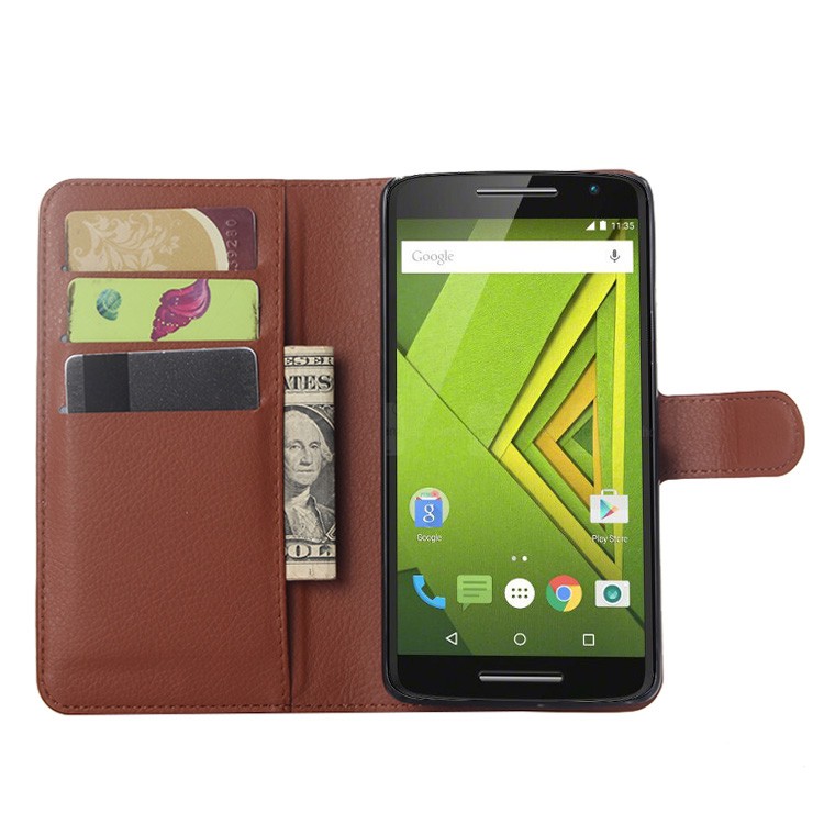 Motorola Moto X Play Case Litchi Leather Wallet Flip Card Slots Stand Holder