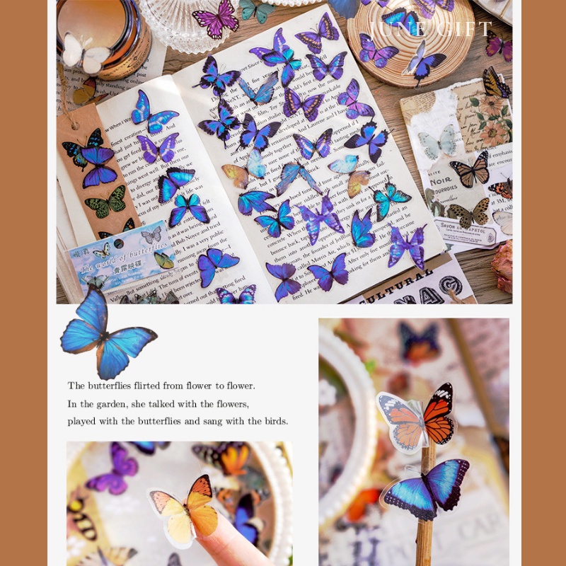 Gói 40 sticker, nhãn dán các loài bướm trang trí sổ, làm journal