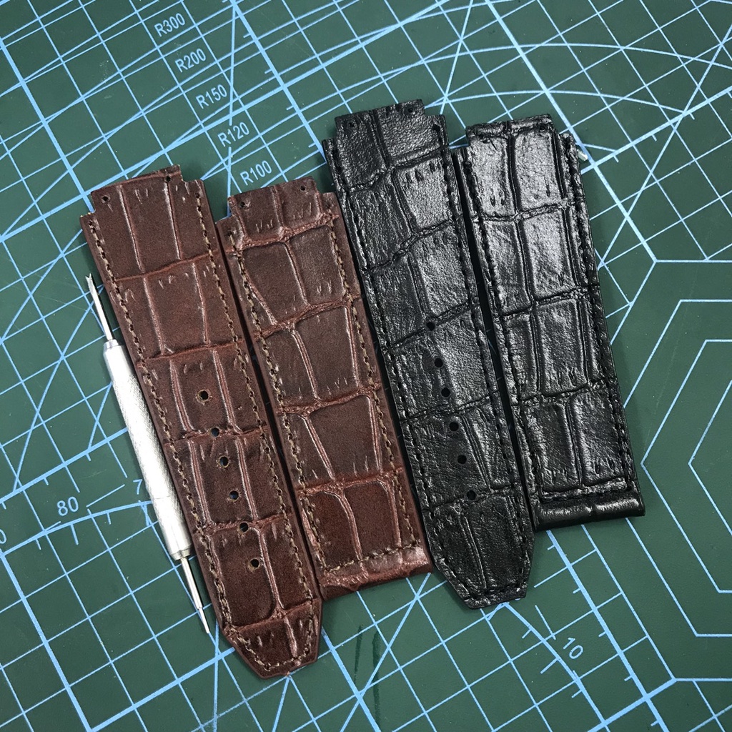 Dây đồng hồ Hublot nam cao cấp thủ công size 42 - da cá sấu  19 x 25 x 22mm